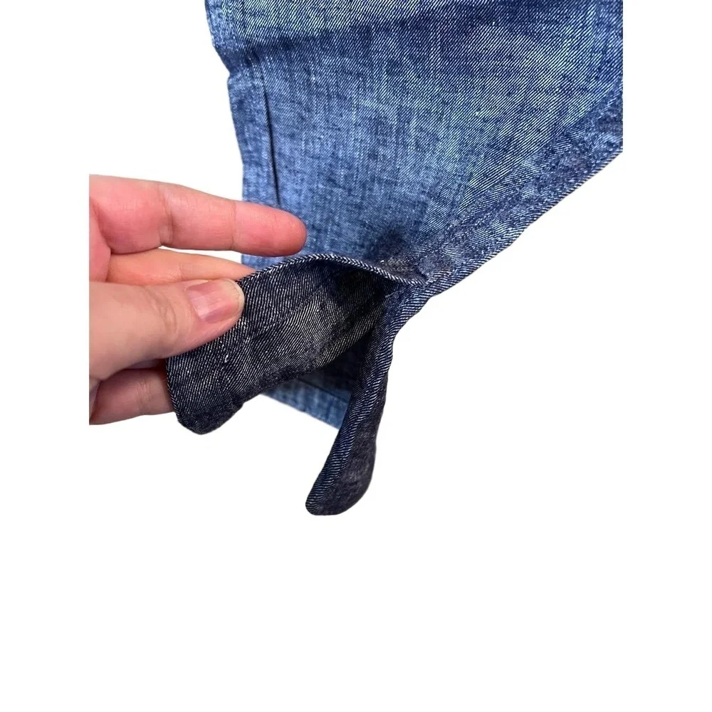 Theory Blue Textured Elastic Waist Cropped Linen Pants Size 10